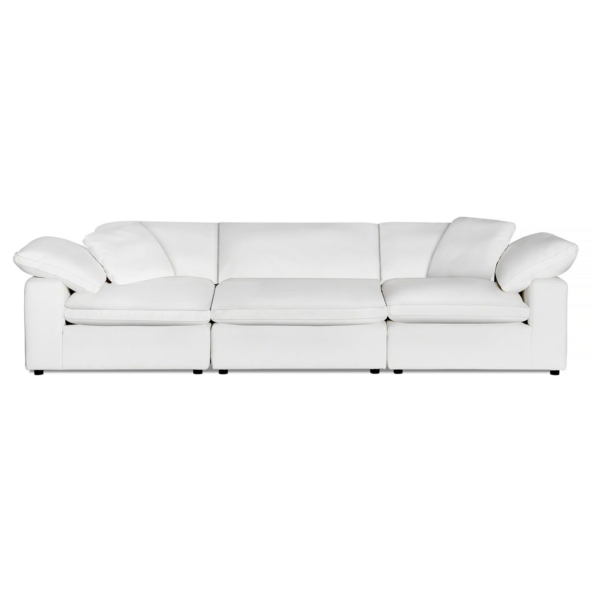 The Peyton 3 Piece Straight is a luxurious modern white sofa with three cushioned seats and cozy armrests, showcased against a plain white background.