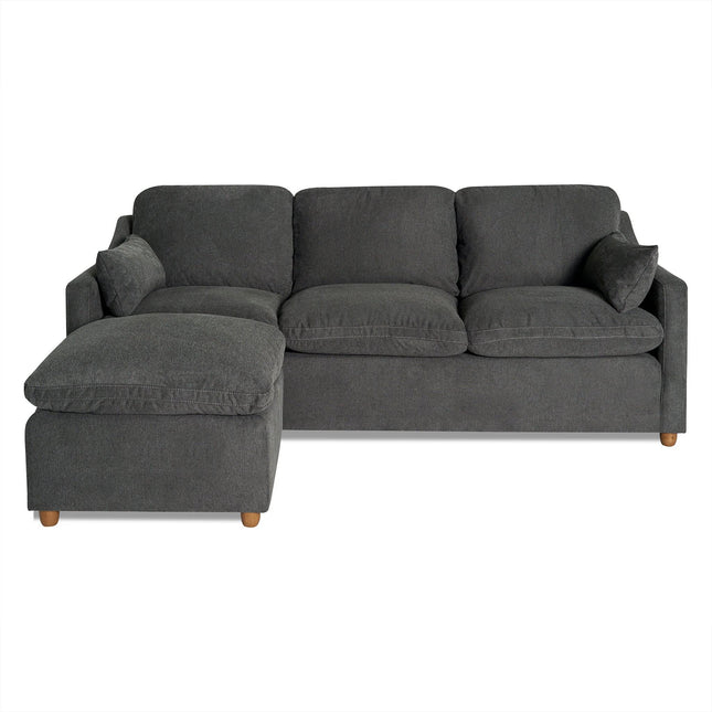 Enjoy unparalleled comfort with the My Cloud Slope dark gray L-shaped sectional sofa. Featuring left chaise, wooden legs, My Cloud cushions, and two matching pillows, this modern piece offers a perfect blend of style and relaxation.