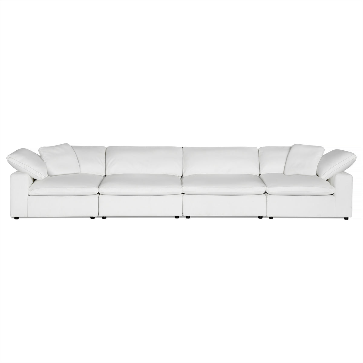 The Peyton 4 Piece Straight offers luxury and adaptability with its soft, cushioned seats and adjustable backrests. Its sleek, contemporary white leather design features small, discreet legs for a floating effect on a plain white background—a true sanctuary of style and comfort.