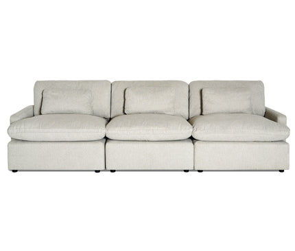 The My Cloud 3 Piece Straight is a large, modern gray sectional with three cushion seats and backrests made of machine-washable fabric. Its simple minimalist design is ideal for contemporary living rooms, offering the comfort that could make it the World’s Greatest & Most Comfortable Sofa.