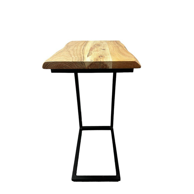 The Live Edge C-Table merges functionality and style with a natural acacia wood finish top and sleek black metal legs in a modern, minimalist Z-shaped design.