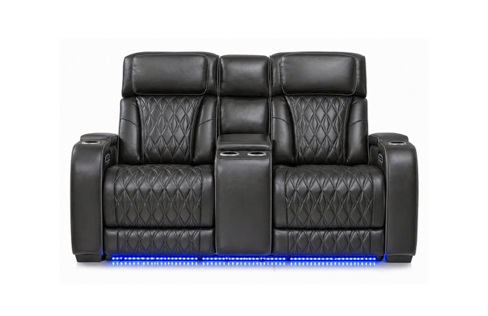Obsidian Dual Power Leather Reclining Loveseat with Console