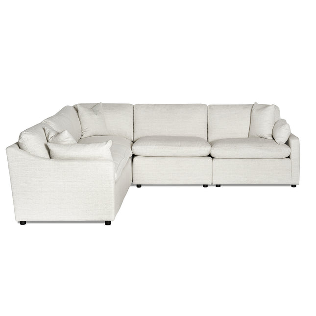 The product Free Fabric Swatches features a light gray, L-shaped sectional sofa with plush cushions and a modern design. It has a clean, minimalist look, supported by small black legs, arranged on a white background.