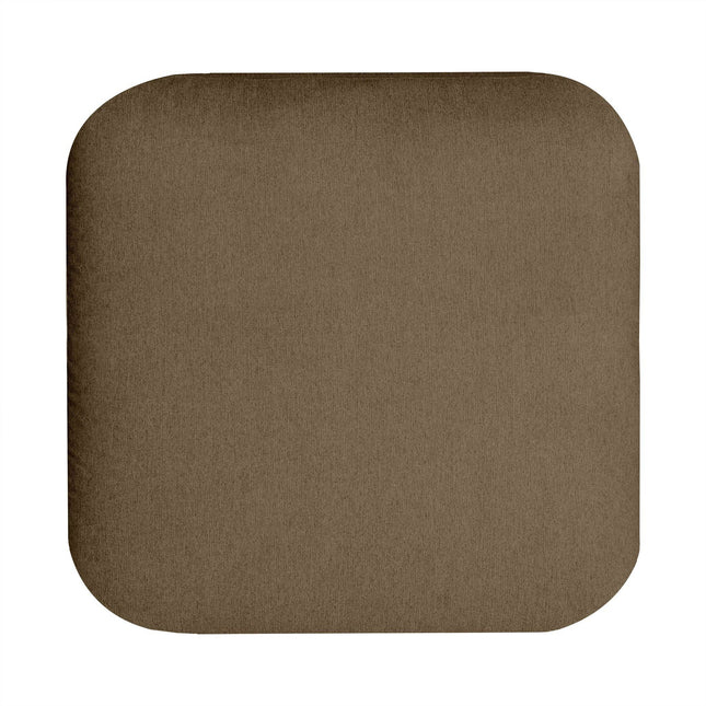 A My Cloud 30 Ottoman, in brown with rounded corners, appears as if floating on a white background. Its fabric is smooth and uniform, ideal for adding elegance to customizable furniture.
