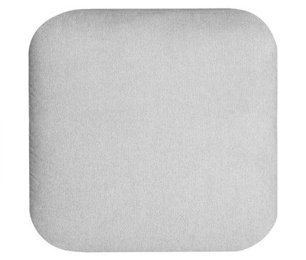 My Cloud 30 Ottoman: A square, flat cushion with rounded corners in gray, made of smooth fabric.