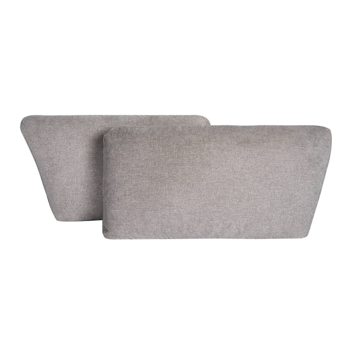 Two gray My Cloud Slope Cushion Covers, rectangular and slightly angled, overlap on a white background. Designed for customizable sectionals, the fabrics subtle texture enhances its soft and comfortable look—ideal as replacement covers.