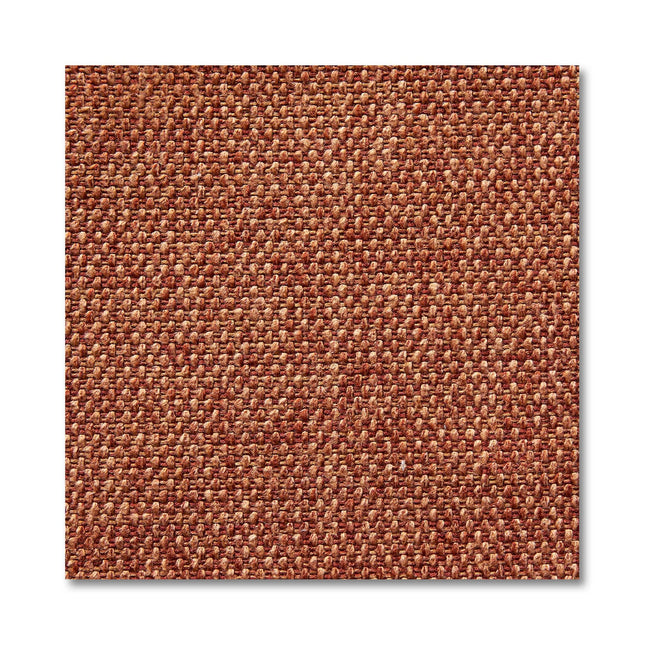 Close-up of a Free Fabric Swatch in reddish-brown with a coarse, woven texture and visible fibers against a white background, creating a rustic look.