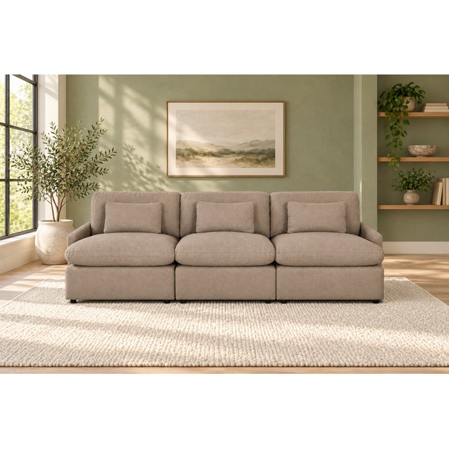 My Cloud 3 Piece Straight in Clay — staged living room view