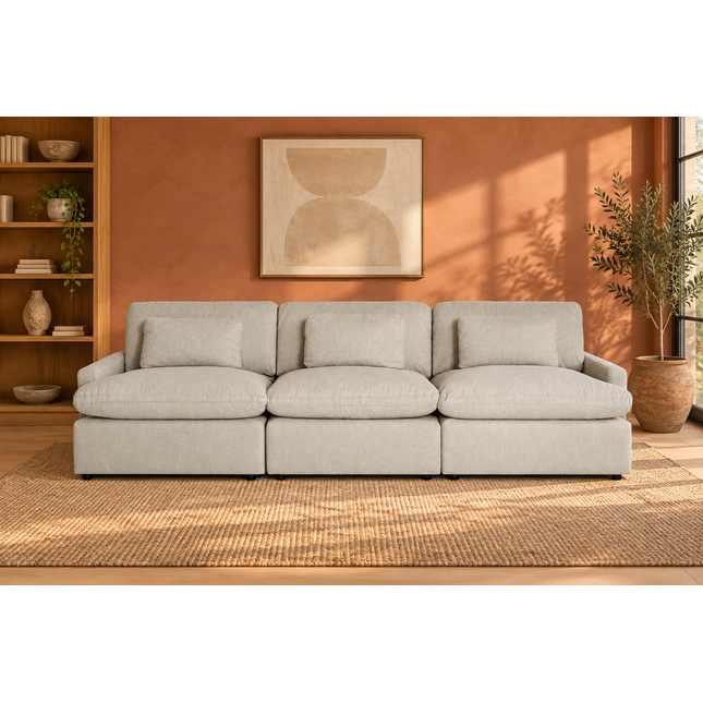 My Cloud 3 Piece Straight in Greige — staged living room view