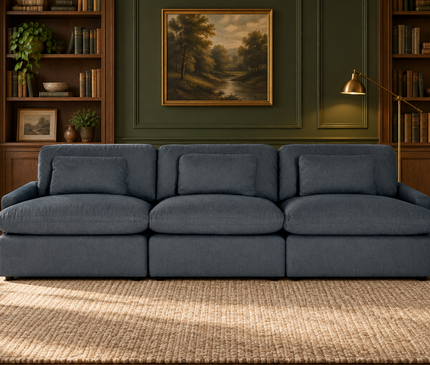 My Cloud 3 Piece Straight in Slate Blue — staged living room view