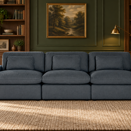 My Cloud 3 Piece Straight in Slate Blue — staged living room view