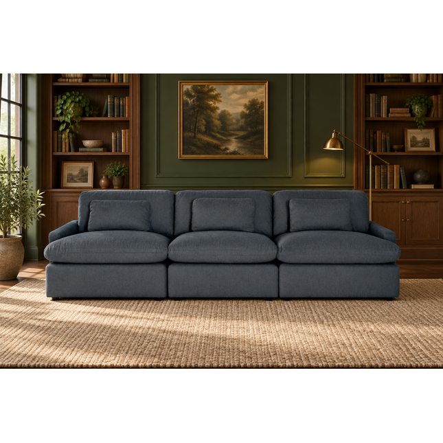 My Cloud 3 Piece Straight in Slate Blue — staged living room view