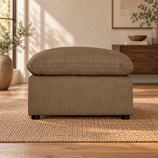 My Cloud 30" Ottoman in Earth — staged living room