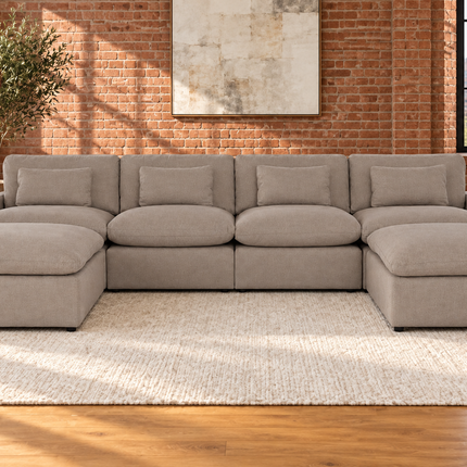 My Cloud 4 Piece Straight + 2 Ottomans in Clay — staged living room view