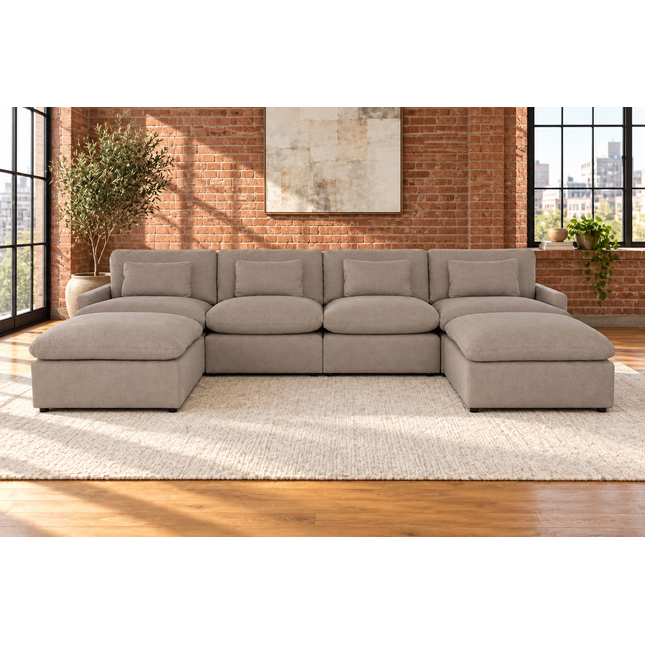 My Cloud 4 Piece Straight + 2 Ottomans in Clay — staged living room view