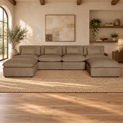 My Cloud 4 Piece Straight + 2 Ottomans in Earth — staged living room