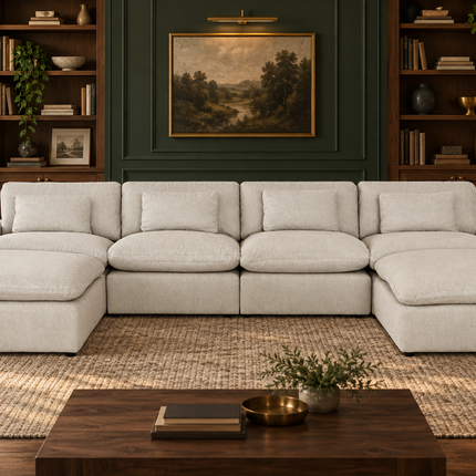 My Cloud 4 Piece Straight + 2 Ottomans in Greige — staged living room view