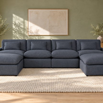 My Cloud 4 Piece Straight + 2 Ottomans in Slate Blue — staged living room view