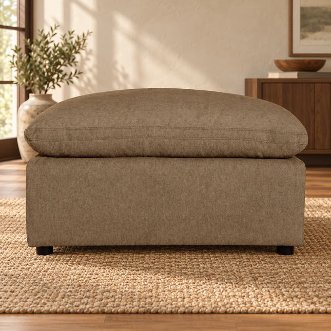 My Cloud 40" Ottoman in Earth — staged living room