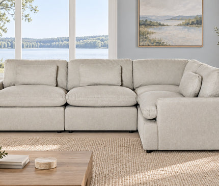 My Cloud 4 Piece Right L in Greige, shown in a living room
