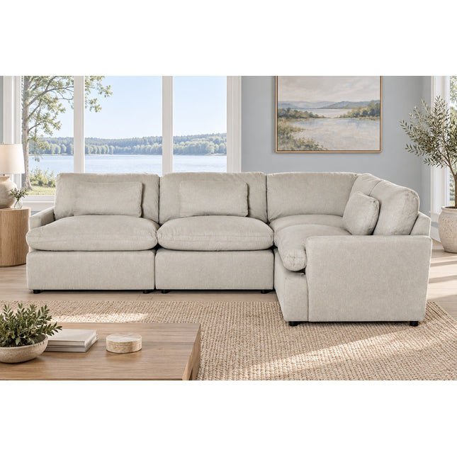 My Cloud 4 Piece Right L in Greige, shown in a living room