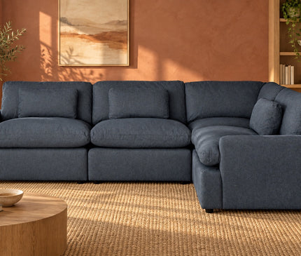 My Cloud 4 Piece Right L in Slate Blue, shown in a living room