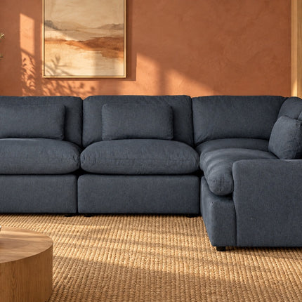 My Cloud 4 Piece Right L in Slate Blue, shown in a living room