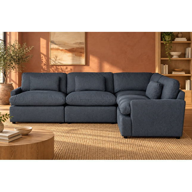 My Cloud 4 Piece Right L in Slate Blue, shown in a living room