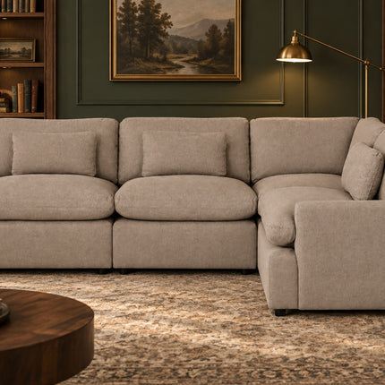 My Cloud 4 Piece Right L in Clay, shown in a living room