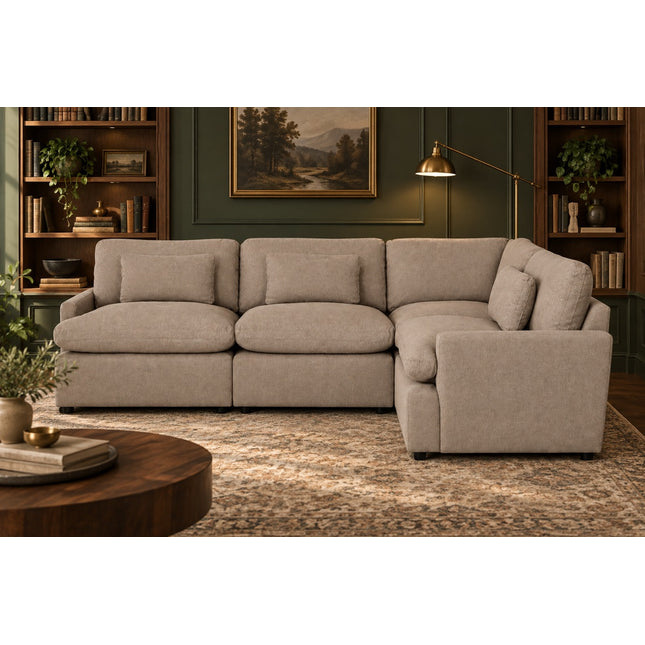 My Cloud 4 Piece Right L in Clay, shown in a living room