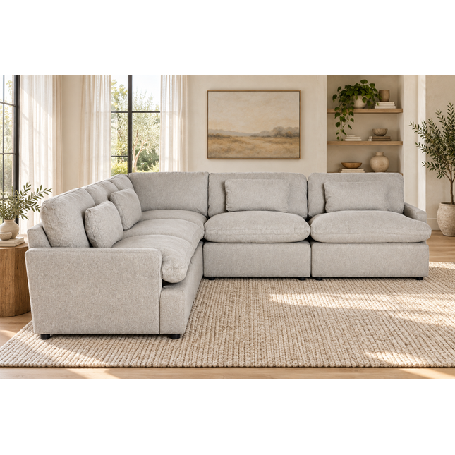 My Cloud 5 Piece L in Greige, shown in a living room