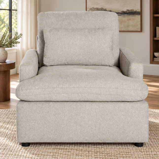 My Cloud Chair in Greige — staged living room view