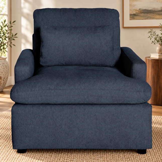 My Cloud Chair in Slate Blue — staged living room