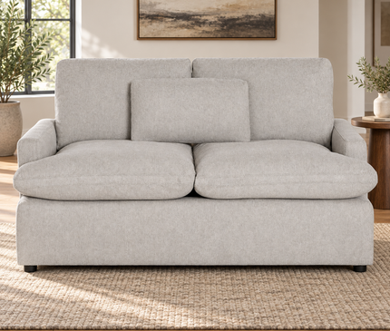 My Cloud Loveseat in Greige — staged living room view