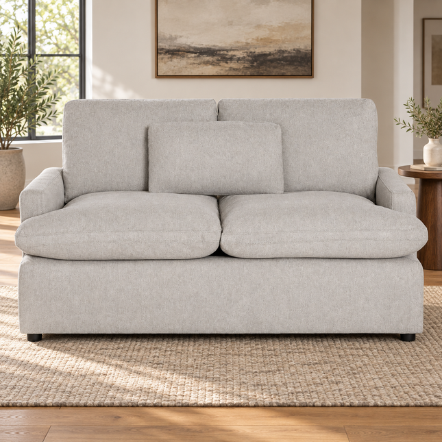 My Cloud Loveseat in Greige — staged living room view