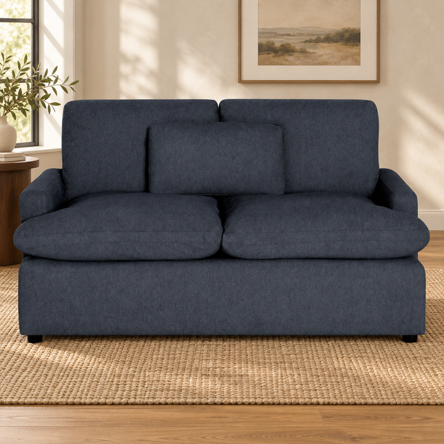 My Cloud Loveseat in Slate Blue — staged living room