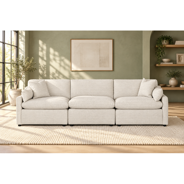 My Cloud Slope 3 Piece Straight in Dover Linen — staged living room view