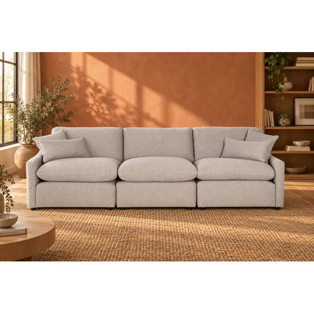 My Cloud Slope 3 Piece Straight in Ivory Greige — staged living room view