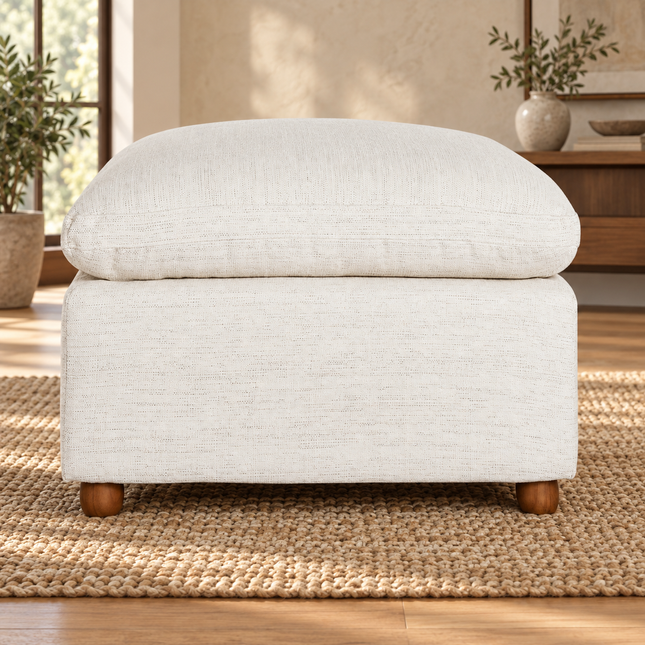 My Cloud Slope 30" Ottoman in Dover Linen — staged living room