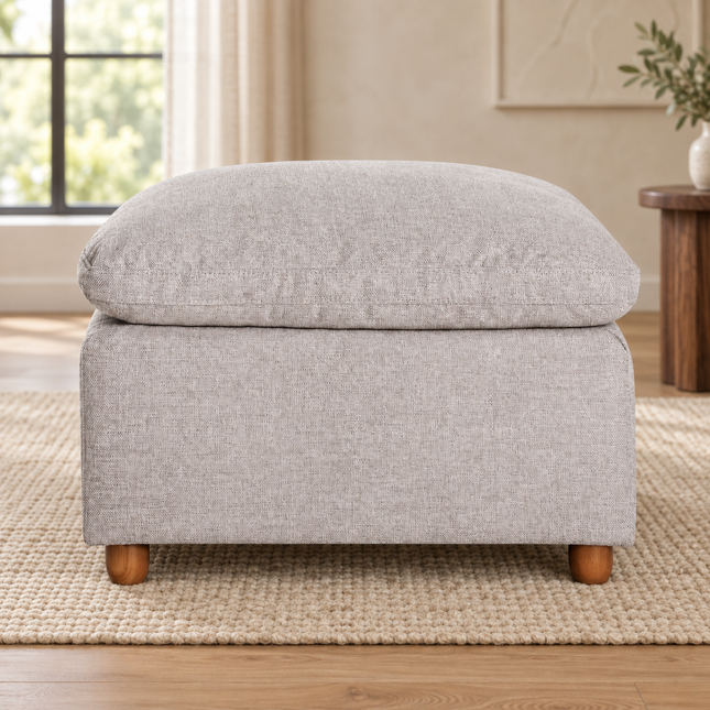 My Cloud Slope 30" Ottoman in Ivory Greige — staged living room view