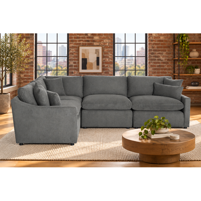 My Cloud Slope 4 Piece Left L in Classic Gray — staged living room view