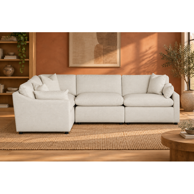 My Cloud Slope 4 Piece Left L in Dover Linen — staged living room view