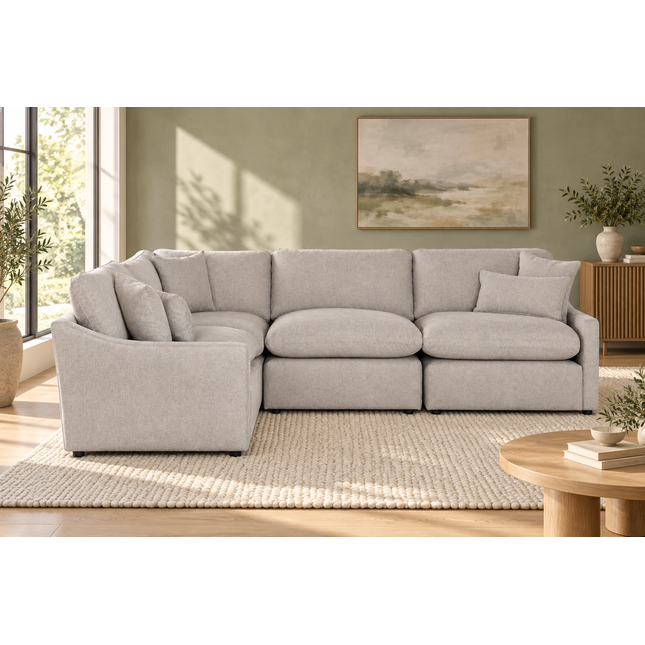 My Cloud Slope 4 Piece Left L in Ivory Greige — staged living room view