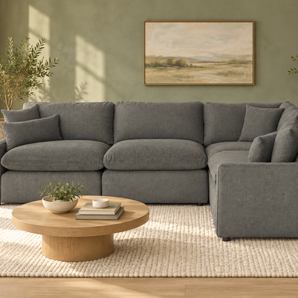 My Cloud Slope 4 Piece Right L in Classic Gray — staged living room view