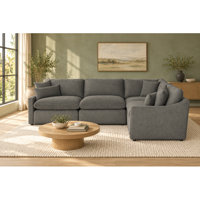 My Cloud Slope 4 Piece Right L in Classic Gray — staged living room view