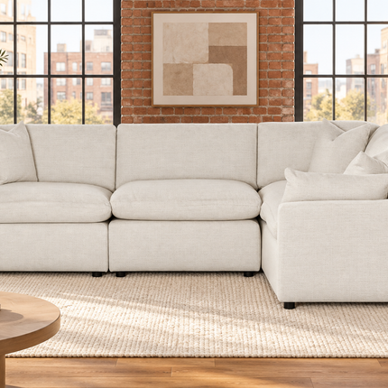 My Cloud Slope 4 Piece Right L in Dover Linen — staged living room view