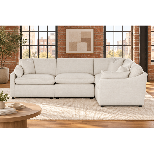 My Cloud Slope 4 Piece Right L in Dover Linen — staged living room view