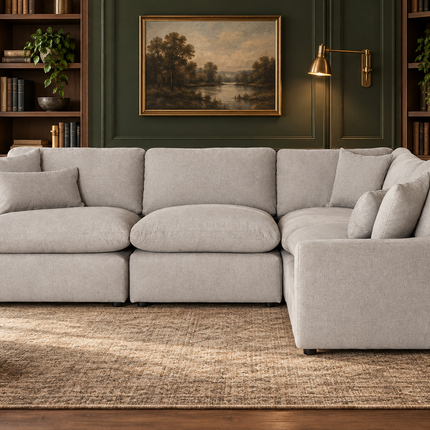 My Cloud Slope 4 Piece Right L in Ivory Greige — staged living room view