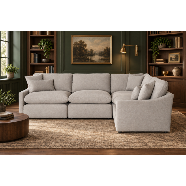 My Cloud Slope 4 Piece Right L in Ivory Greige — staged living room view