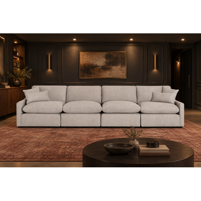 My Cloud Slope 4 Piece Straight in Ivory Greige — staged living room view